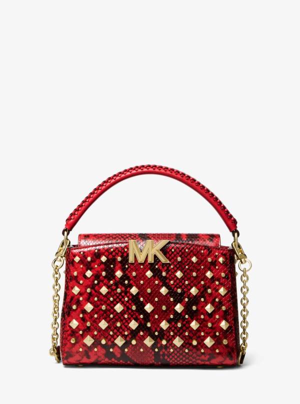 Damske Spojková Taška Michael Kors Karlie Small Studded Snake Embossed Leather Červené - Kabelky Michael Kors Vypredaj | HCMTI-0435